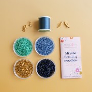 My DIY Jewelry - Miyuki Peyote Stitch Bracelet Kit (Pair) - Blue - Gold