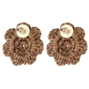 36 mm raffia flower earrings - Brown x2