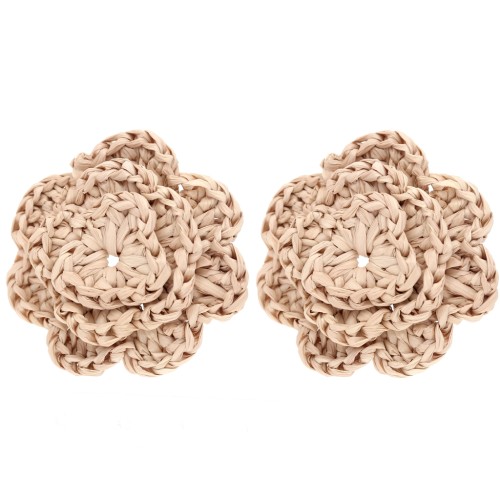 36 mm raffia flower earrings - Beige x2