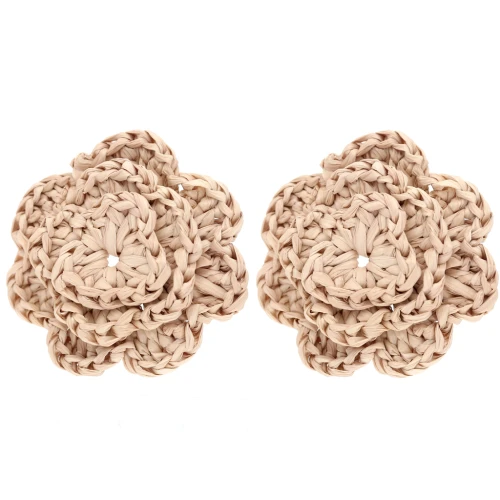 36 mm raffia flower earrings - Beige x2