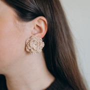 36 mm raffia flower earrings - Beige x2