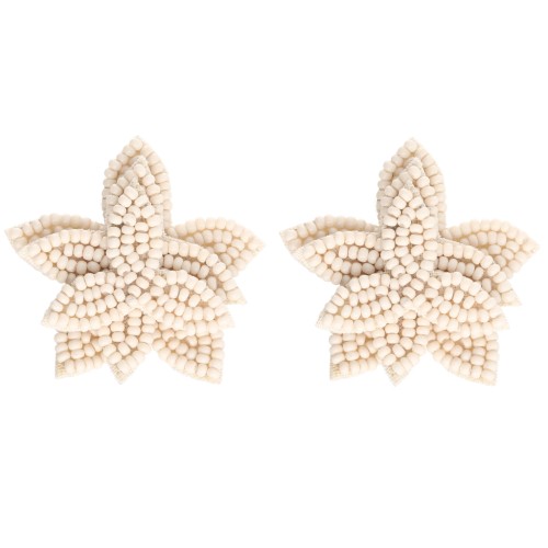 42 mm bead-embroidered flower earrings - Beige x2