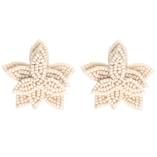 42 mm bead-embroidered flower earrings - Beige x2