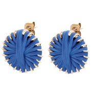 Round 14.5 mm raffia earstuds - Royal blue - Gold x2
