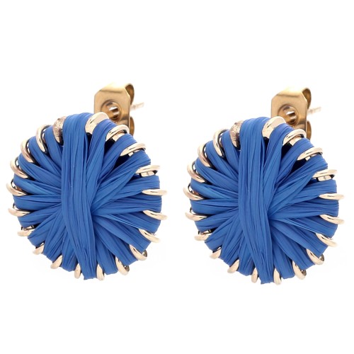 Round 14.5 mm raffia earstuds - Royal blue - Gold x2