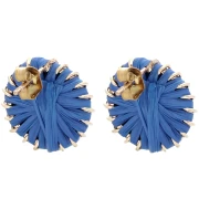 Round 14.5 mm raffia earstuds - Royal blue - Gold x2