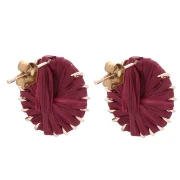 Round 14.5 mm raffia studs - Burgundy - Gold x2