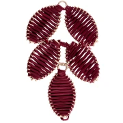 Leaf pendant 68x40 mm in raffia and brass - Burgundy - Gold x1