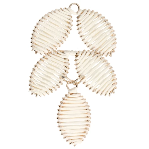 Leaf pendant 68x40 mm in raffia and brass - Ecru - Doré x1