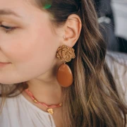 50x33 mm semi-pierced drop bead in resin - Terracotta x1