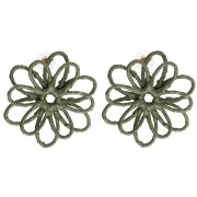 Thread flower earrings - 3D volume - 50x45 mm in raffia - Khaki x2