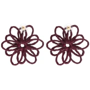 Thread flower earrings - 3D volume - 50x45 mm in raffia - Burgundy x2