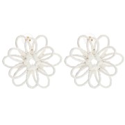 Thread flower earrings - 3D volume - 50x45 mm in raffia - Ecru x2