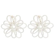 Thread flower earrings - 3D volume - 50x45 mm in raffia - Ecru x2