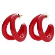 Double-threaded 35.5 mm resin hoop earrings - Red x2