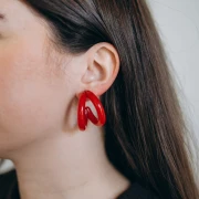 Double-threaded 35.5 mm resin hoop earrings - Red x2