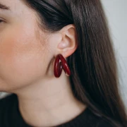 Double hoop earrings 35.5 mm resin - Burgundy x2