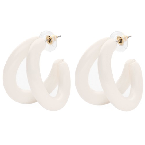 Double hoop earrings 35.5 mm resin - Ecru x2