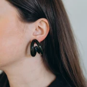 Double-threaded 35.5 mm resin hoop earrings - Dark green x2