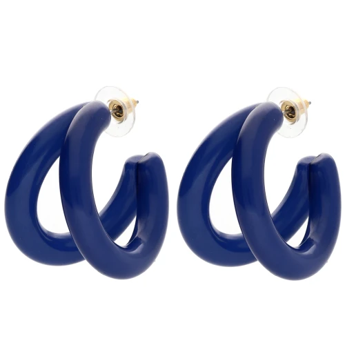 Double-threaded 35.5 mm resin hoop earrings - Dark blue x2