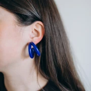 Double-threaded 35.5 mm resin hoop earrings - Dark blue x2