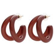 Double-threaded 35.5 mm resin hoop earrings - Brown x2