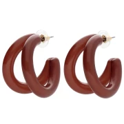 Double-threaded 35.5 mm resin hoop earrings - Brown x2