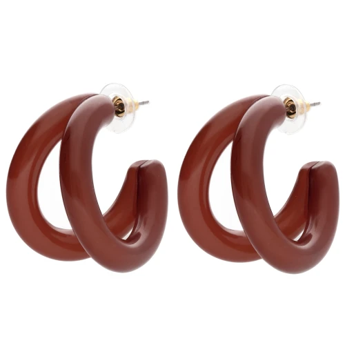 Double-threaded 35.5 mm resin hoop earrings - Brown x2
