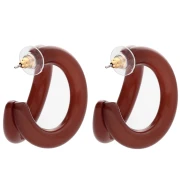 Double-threaded 35.5 mm resin hoop earrings - Brown x2