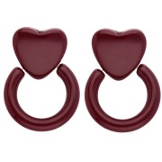 Resin heart and hoop earrings 49x35 mm - Burgundy x2