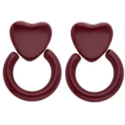 Resin heart and hoop earrings 49x35 mm - Burgundy x2