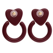 Resin heart and hoop earrings 49x35 mm - Burgundy x2