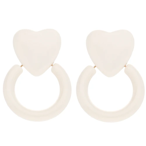 Resin heart and hoop earrings 49x35 mm - Ecru x2