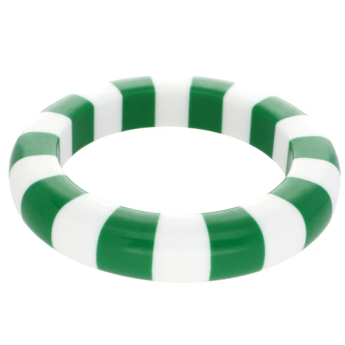 66 mm thick opaque resin bead bracelet - White - Green x1