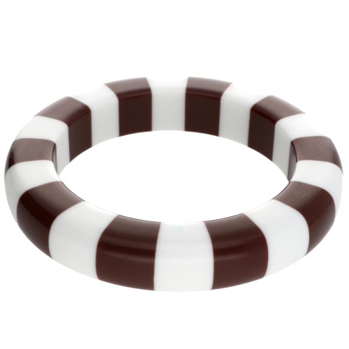 66 mm thick opaque resin bead bracelet - White - Brown x1
