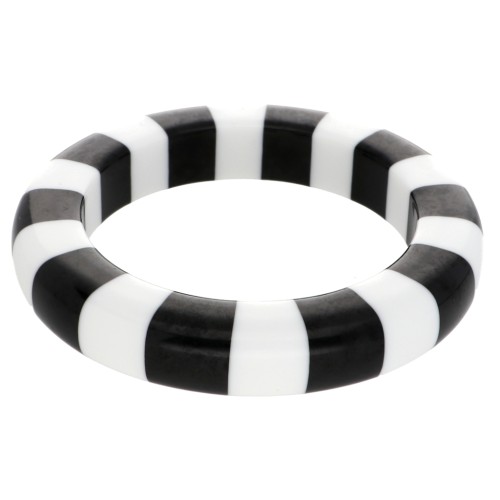 66 mm thick opaque resin bead bracelet - White - Black x1