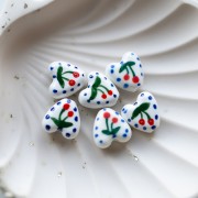 Ceramic heart bead 15 mm - Cherry - White - Blue x1