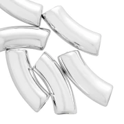 Curved tube beads 35x11 mm in opaque acrylic - Silver x6