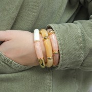 Curved tube beads 35x11 mm in opaque acrylic - Silver x6