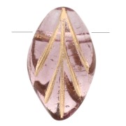 Glass leaf beads 11x7 mm - Light Amethyst - Gold x10