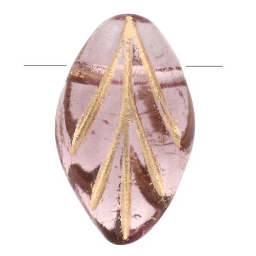 Glass leaf beads 11x7 mm - Light Amethyst - Gold x10