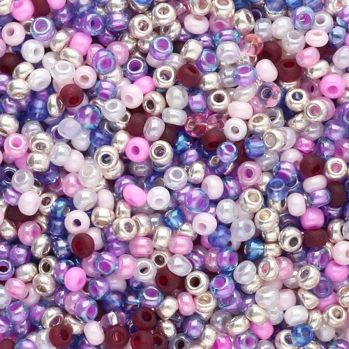 Preciosa Seed Beads 11/0 2 mm - Silver, Lilac, and Pink Assortment - 20 g