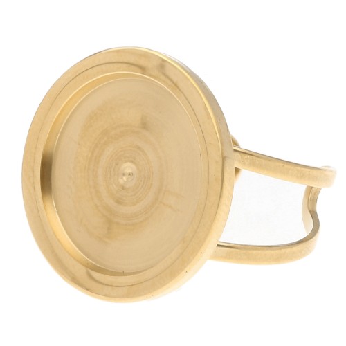 Adjustable ring for 15 mm cabochon - Size 46 to 56 - 316L gold-plated stainless steel x1