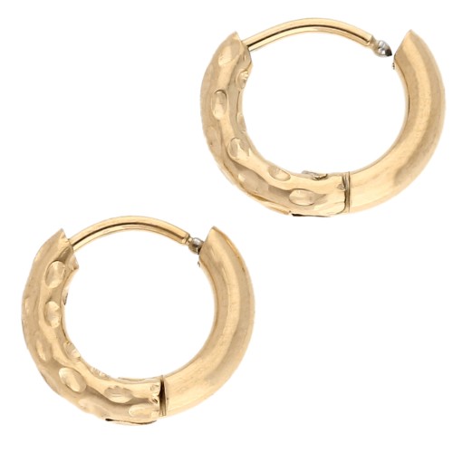 Reversible hammered round hoop 13mm Wire 2.5 mm Stainless steel 316L and 201 Gold x2