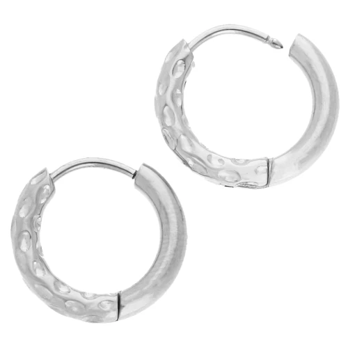 Reversible hammered round hoop 15 mm - Wire 2.5 mm - Stainless steel 316L and 201 x2