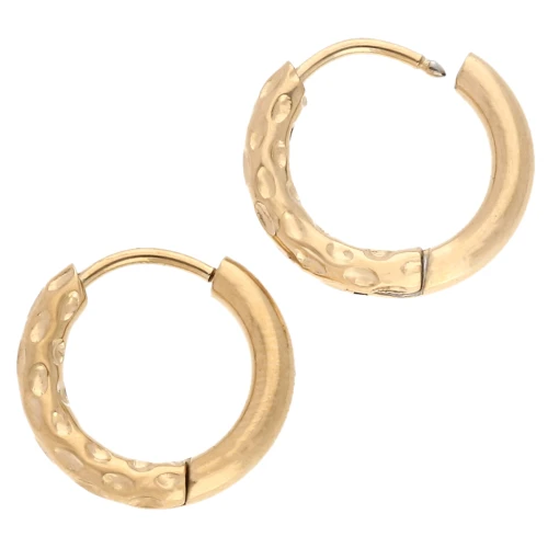Reversible hammered round hoop 15mm Wire 2.5 mm Stainless steel 316L and 201 Gold x2