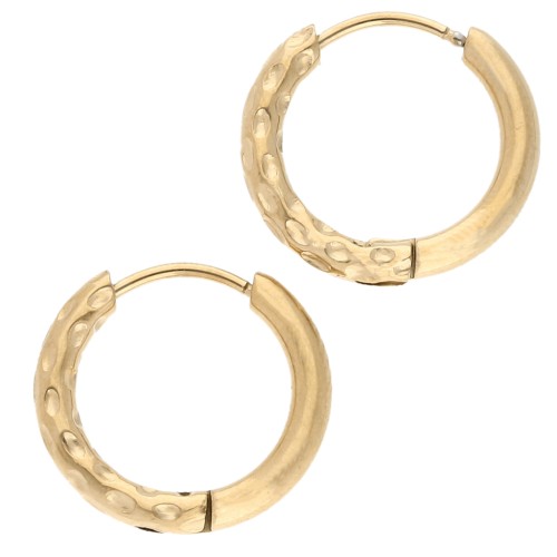 Reversible hammered round hoop 17mm Wire 2.5 mm Stainless steel 316L and 201 Gold x2