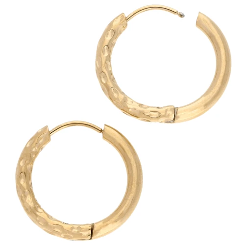 Reversible hammered round hoop earrings 19mm Wire 2.5 mm Stainless steel 316L and 201 Gold x2