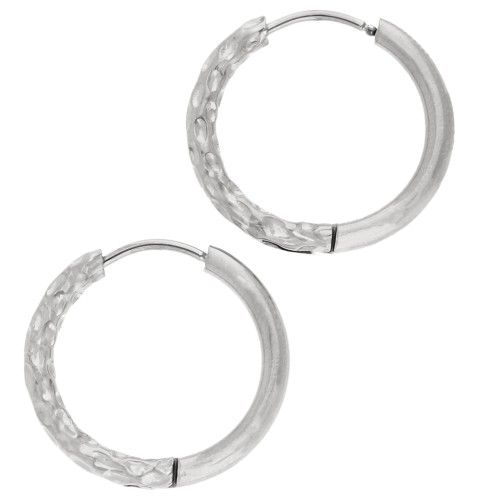 Reversible hammered round hoop 21 mm - Wire 2.5 mm - Stainless steel 316L and 201 x2