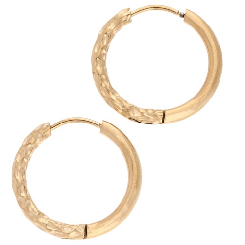 Reversible hammered round hoop 21mm Wire 2.5 mm Stainless steel 316L and 201 Gold x2
